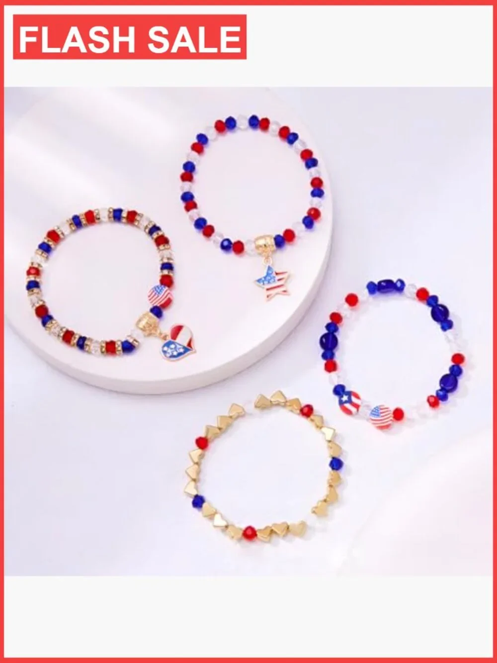 4th of July Patriotic Stretch Bracelets USA Flag Beaded 3+ Kids unisex